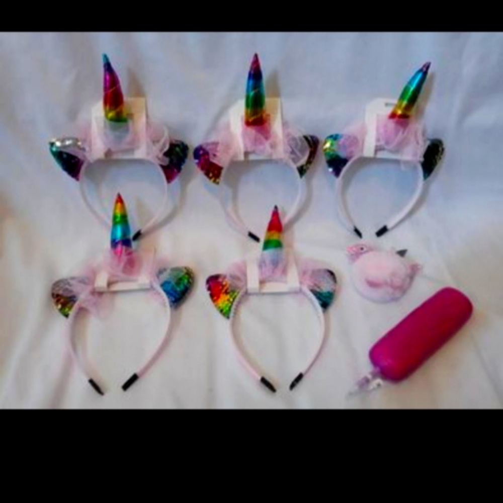 New Birthday Party Unicorn Headband Lot Reversible Sequins